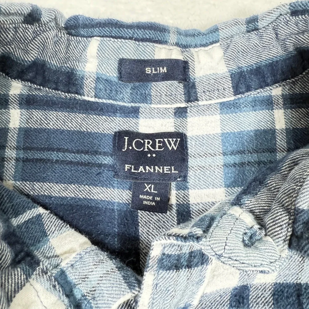J.‎ Crew Slim Fit Flannel Plaid Long Sleeve Shirt Men's XL Blue White
